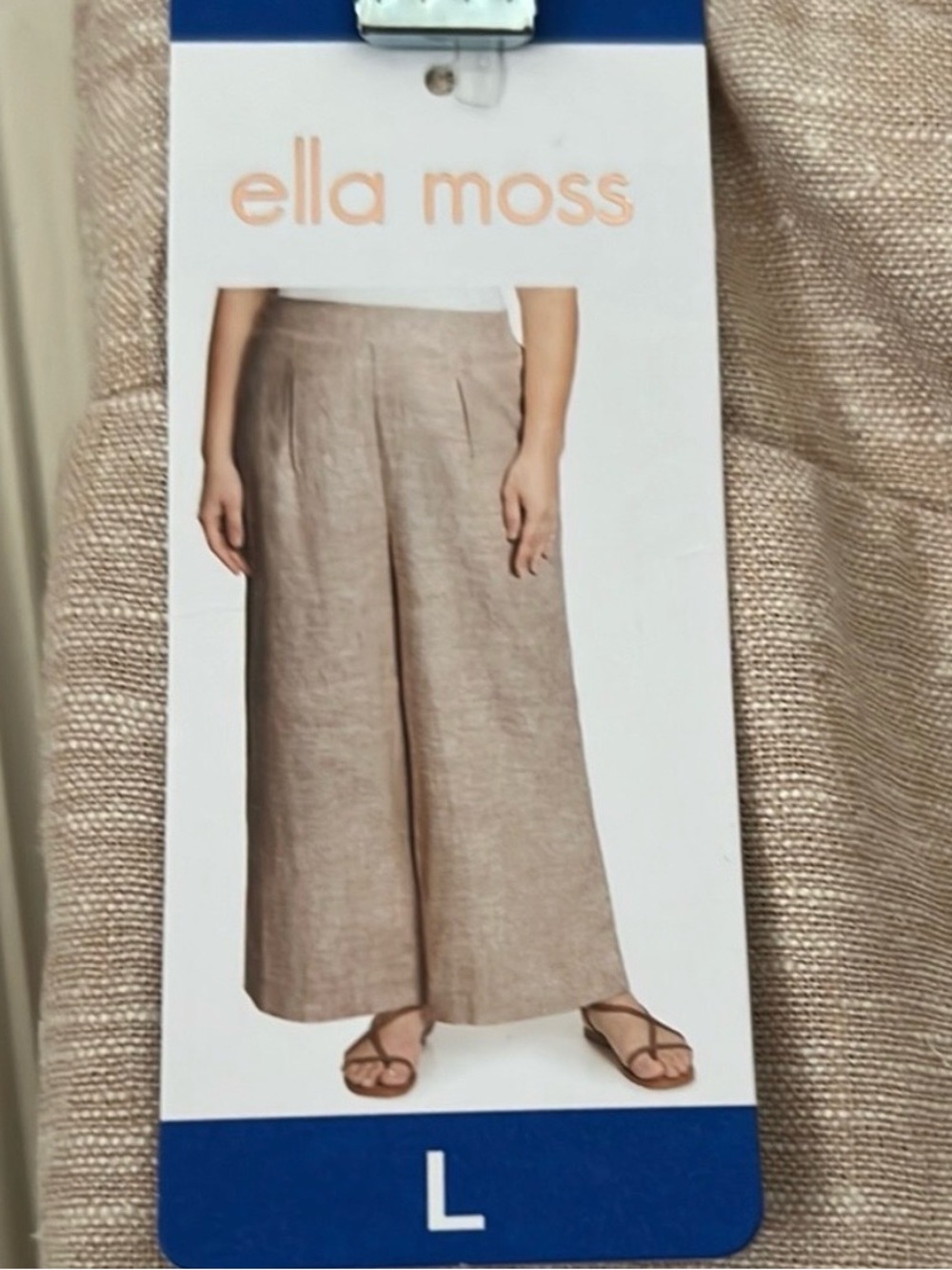 Ella Moss Linen Blend Wide-Leg Pants Tan Womens Large NWT Pull On Casual Boho